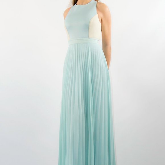 Sachons + Babi pleated dress color block blue prom formal - Picture 3 of 13